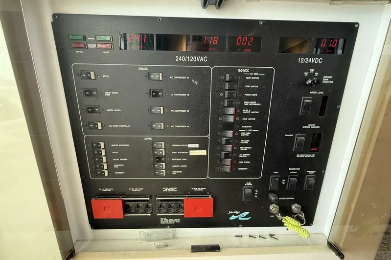  Yacht Photos Pics Electrical control panel of a 1995 Sea Ray 550 Sedan Bridge yacht.