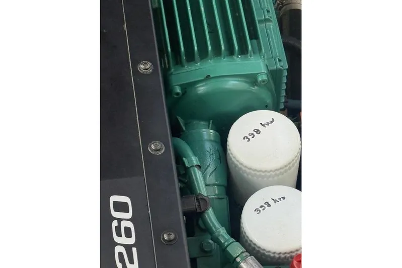  Yacht Photos Pics Engine components of a 2016 Cutwater 28 boat, featuring labeled filters and parts.