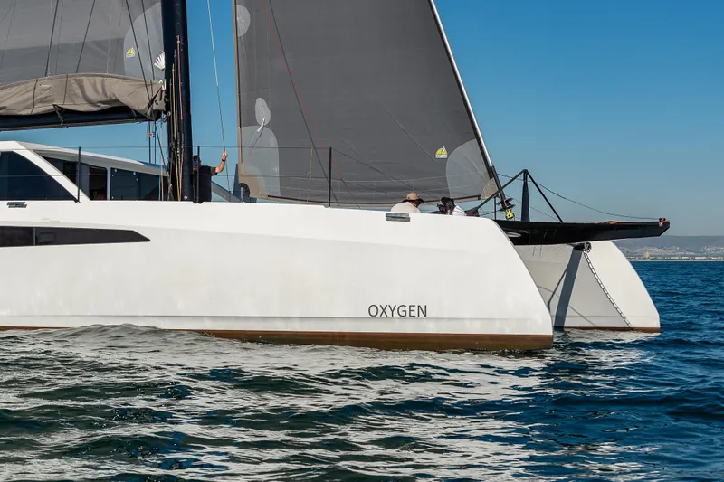  Yacht Photos Pics Ocean Renegade R6 2025 catamaran Oxygen sailing on open water.