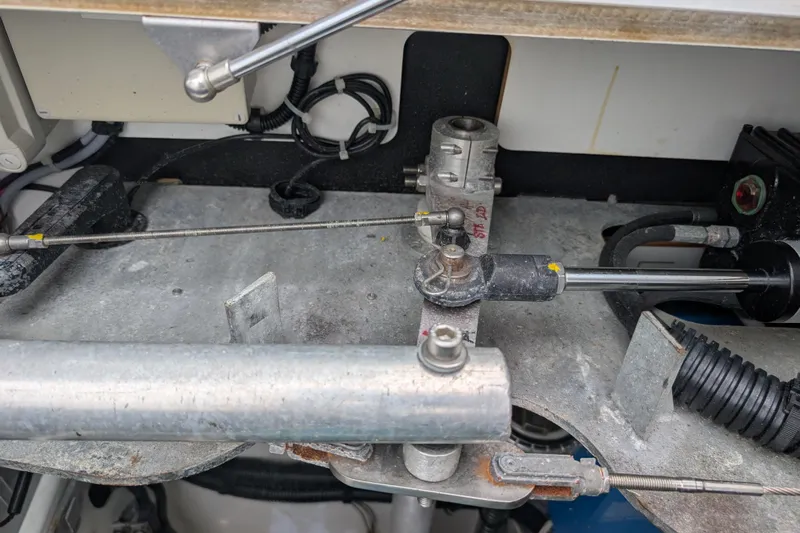 Maho Yacht Photos Pics Mechanical components of a 2021 Fountaine Pajot Astrea 42 Catamaran, showcasing intricate engineering details.