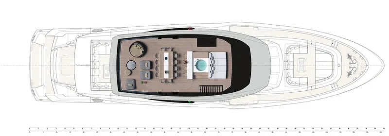  Yacht Photos Pics Top view of 2027 Tureddi Hyper 50 yacht layout, showcasing interior design and deck arrangement.