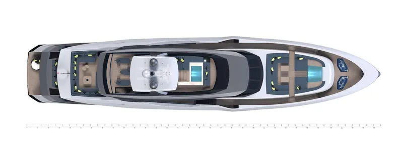  Yacht Photos Pics Top view of a 2027 Custom Tureddi Hyper 50 yacht design layout.