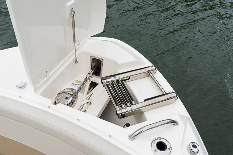 Blue Horizons II Yacht Photos Pics Manufacturer Provided Image: 2023 Boston Whaler 240 Vantage bow storage compartment with ladder and anchor.