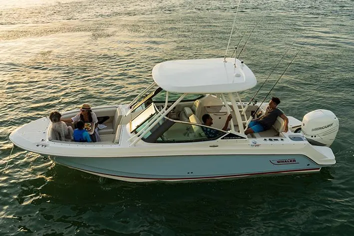Blue Horizons II Yacht Photos Pics Manufacturer Provided Image: 2023 Boston Whaler 240 Vantage boat on water with passengers enjoying a ride.