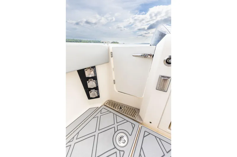 Your Next Boat! Yacht Photos Pics 2024 Scout 377 LXF Port Side Boarding/Diver Door/Electrical Connections