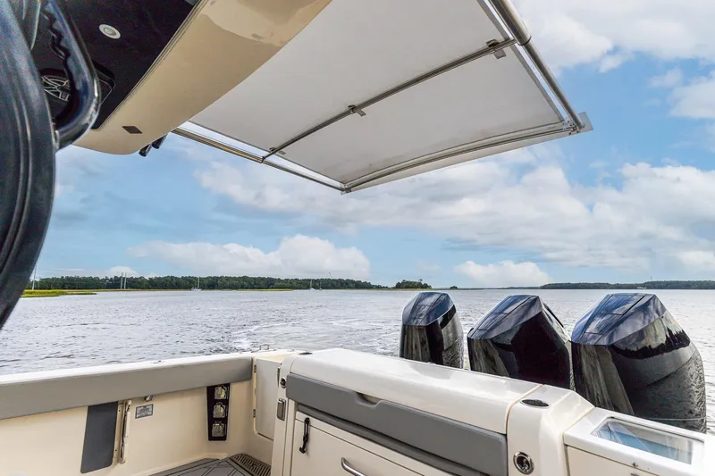 Your Next Boat! Yacht Photos Pics 2024 Scout 377 LXF Retractable Sun Shade