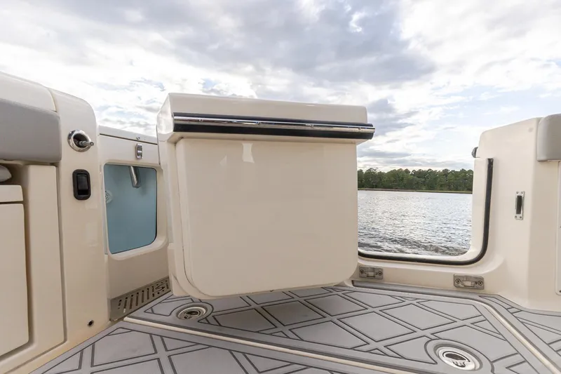 Your Next Boat! Yacht Photos Pics 2024 Scout 377 LXF Port Side Diver/Boarding Door