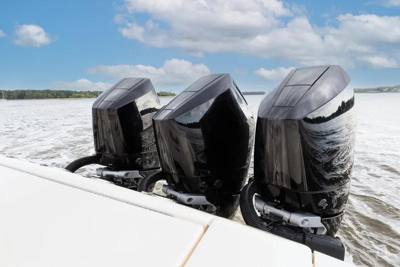 Your Next Boat! Yacht Photos Pics Triple MERCURY V-10 400 HP Outboards with Custom Mohawk paint upgrade on a 2024 Scout 377 LXF boat