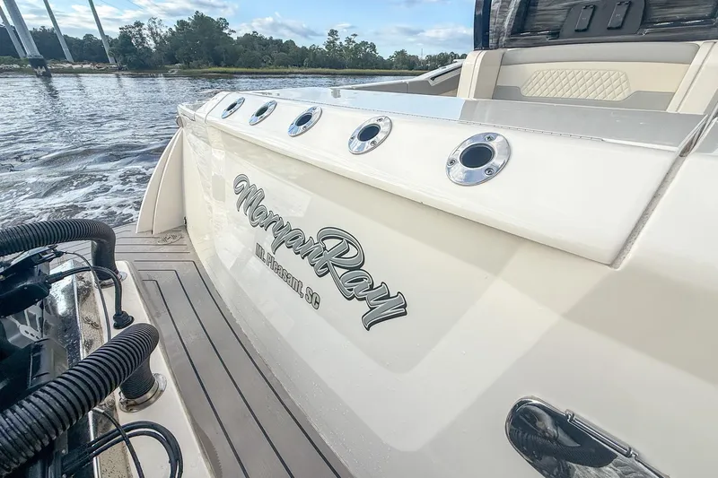Your Next Boat! Yacht Photos Pics 2024 Scout 377 LXF Aft Walkway and 5 Rod Holders