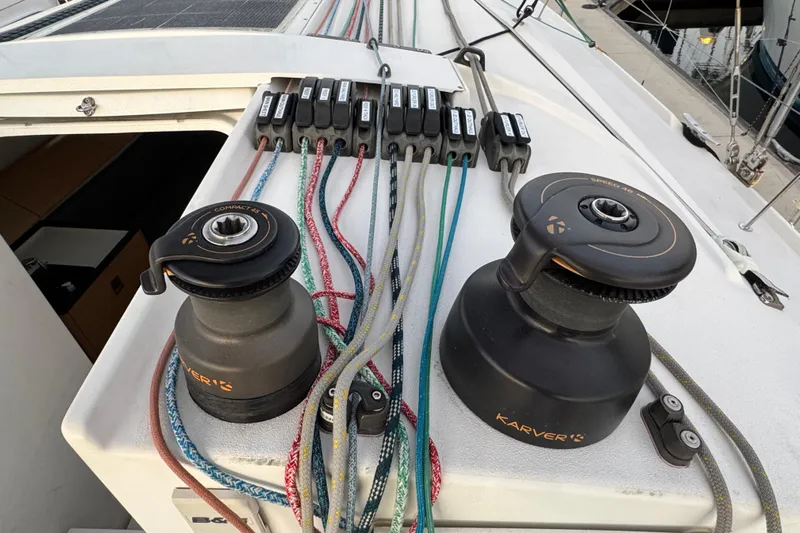Expresso Yacht Photos Pics Winches and ropes on a 2019 Pogo 36 sailboat deck.
