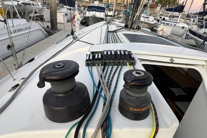 Expresso Yacht Photos Pics Sailboat deck with winches and ropes, Pogo 36 model, 2019, docked at marina.