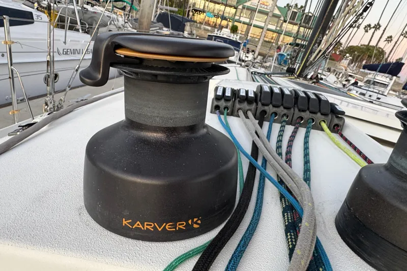 Expresso Yacht Photos Pics Sailboat deck with Karver winch and colorful ropes, Pogo 36, 2019 model.