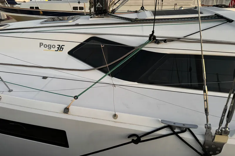 Expresso Yacht Photos Pics Sailboat Pogo 36, 2019 model, docked with visible rigging and sleek design.