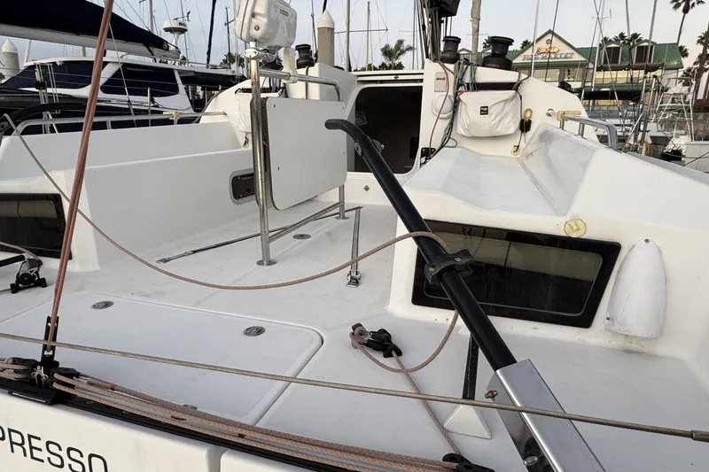 Expresso Yacht Photos Pics Sailboat deck of 2019 Pogo 36 in marina, featuring clean lines and rigging.