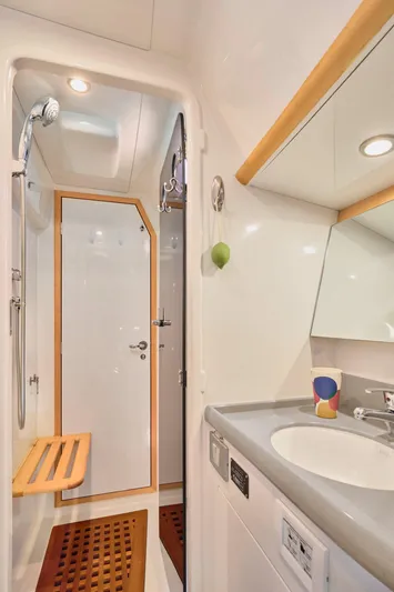 Cinchona Yacht Photos Pics Modern bathroom in 2020 Outbound 52 yacht with shower and sink.