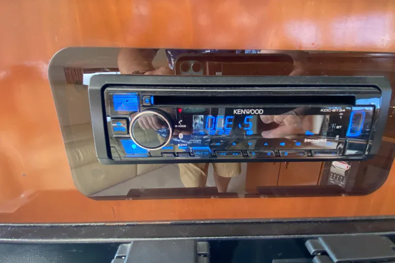 Slippin Out Yacht Photos Pics Kenwood stereo system in 2004 Carver 36 Super Sport boat interior.
