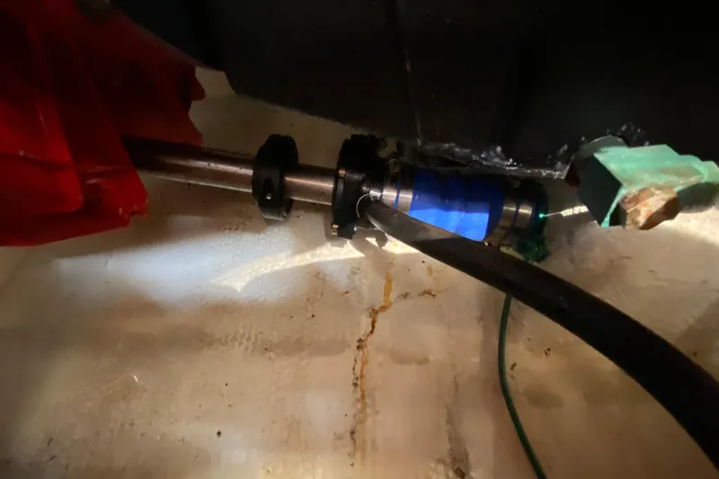 Slippin Out Yacht Photos Pics Close-up of mechanical components in a 2004 Carver 36 Super Sport boat.