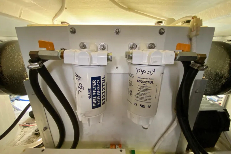 Slippin Out Yacht Photos Pics Marine fuel filter system in a 2004 Carver 36 Super Sport boat.