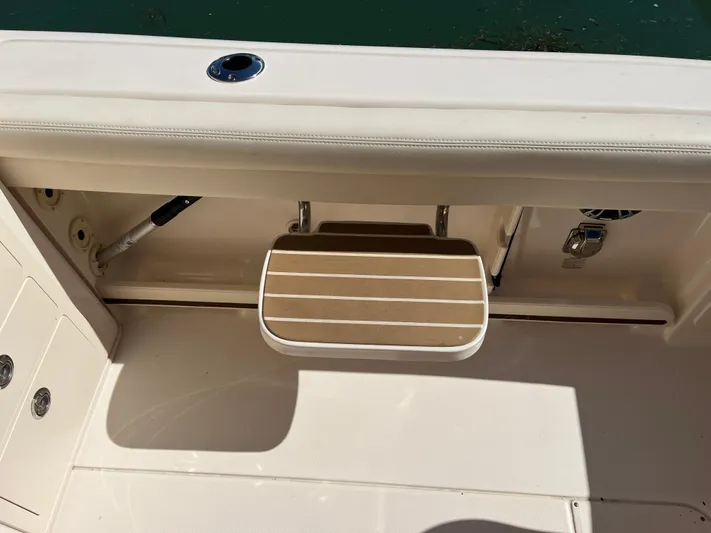  Yacht Photos Pics 2023 Grady-White Freedom 275 boat interior with foldable step and rod holder.