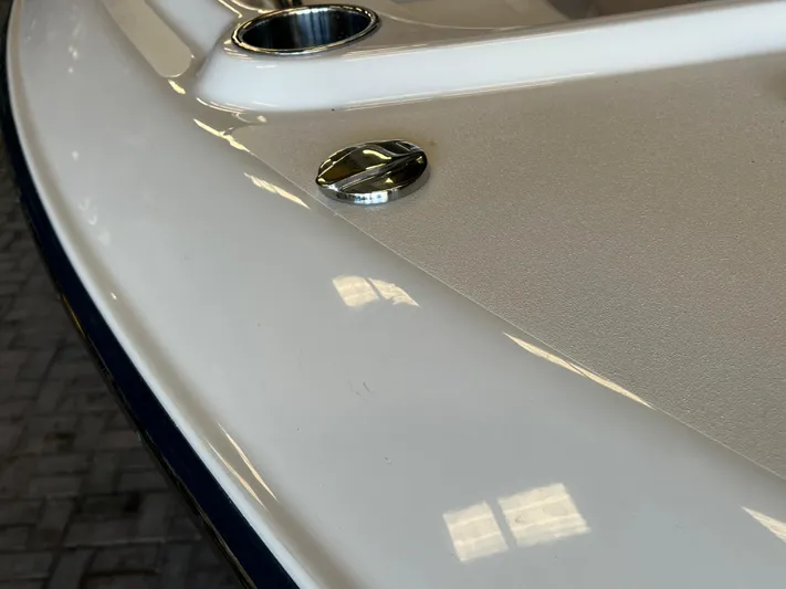  Yacht Photos Pics 2023 Grady-White Freedom 275 boat deck detail with chrome fittings.