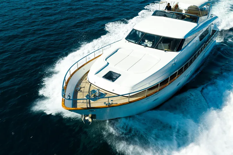 Ilyria Yacht Photos Pics Luxurious 2007 Sanlorenzo SL72 yacht cruising on open sea.