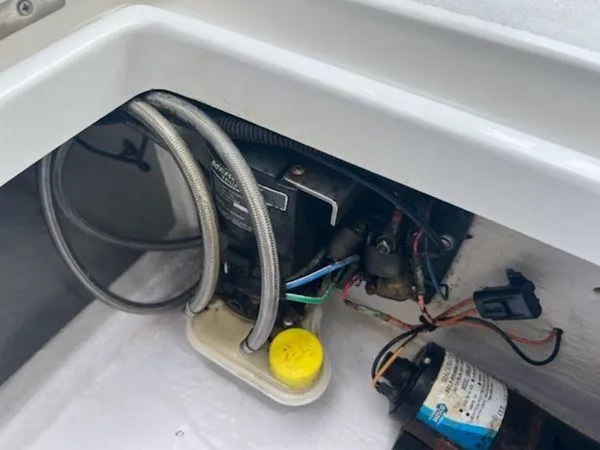  Yacht Photos Pics Boat engine compartment with wiring and components, Spectre 34, 2008 model.