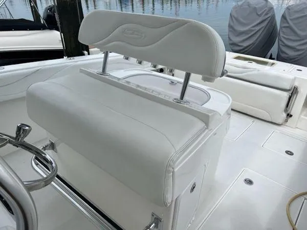  Yacht Photos Pics White seating area on a 2008 Spectre 34 boat, featuring sleek design and comfortable upholstery.
