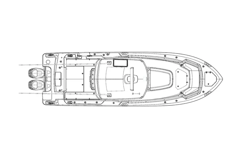 Bwce0715h122 Yacht Photos Pics Manufacturer Provided Image: Top view line drawing of 2022 Boston Whaler 330 Outrage boat.