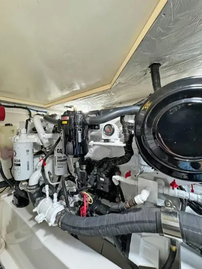  Yacht Photos Pics 2012 Riviera Convertible engine room with CAT machinery and components.