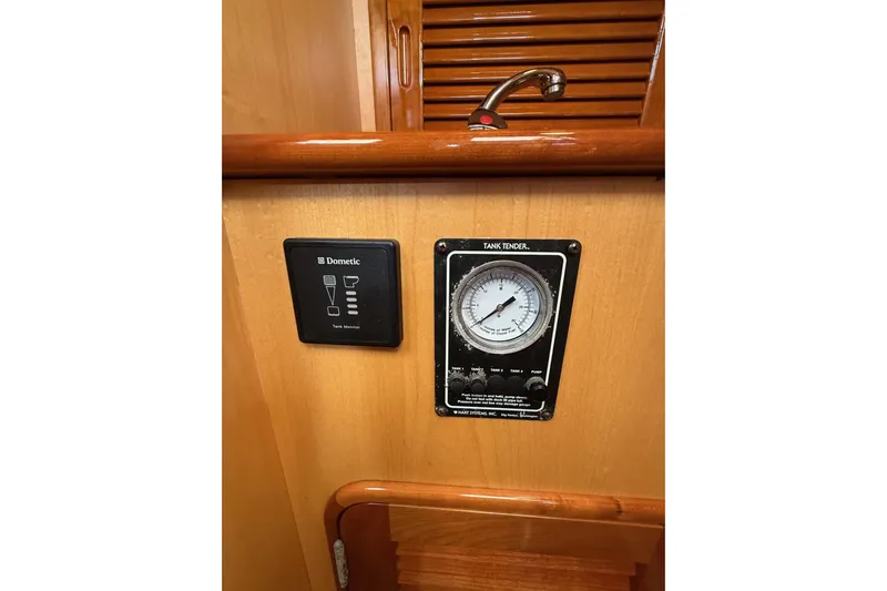 Sea Suite Yacht Photos Pics Hinckley DS 42 yacht interior with Dometic control panel and tank tender gauge, 2015 model.