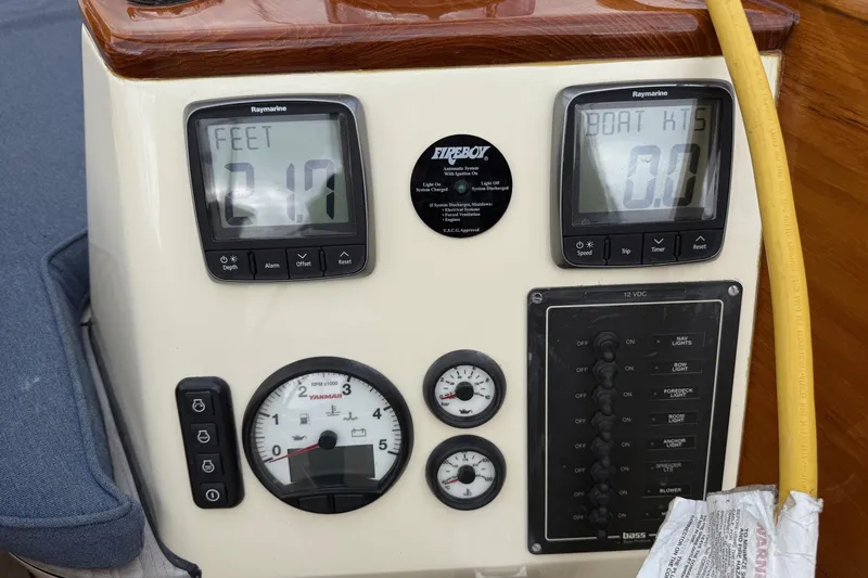 Sea Suite Yacht Photos Pics Hinckley DS 42 2015 control panel with digital displays and gauges.
