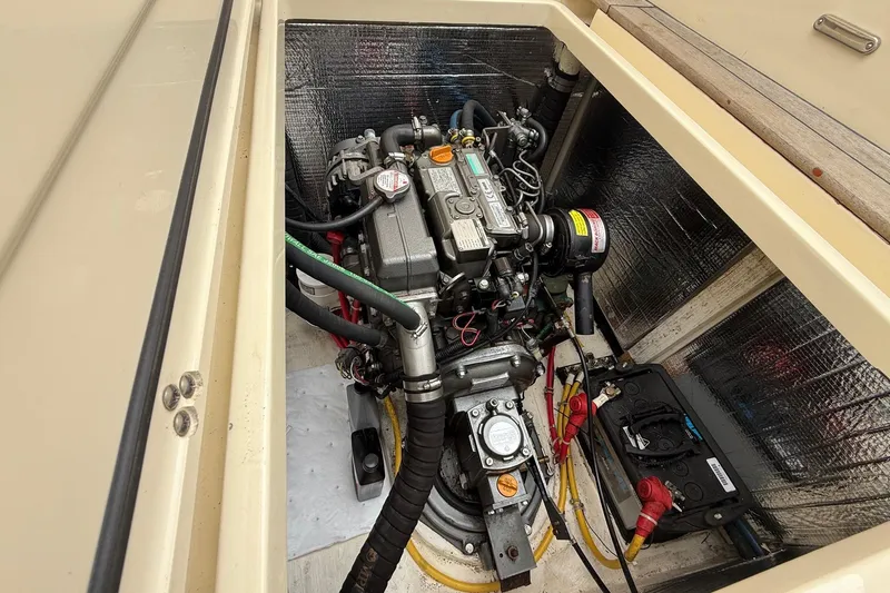 Sea Suite Yacht Photos Pics Engine compartment of 2015 Hinckley DS 42 boat, showcasing detailed mechanical components.
