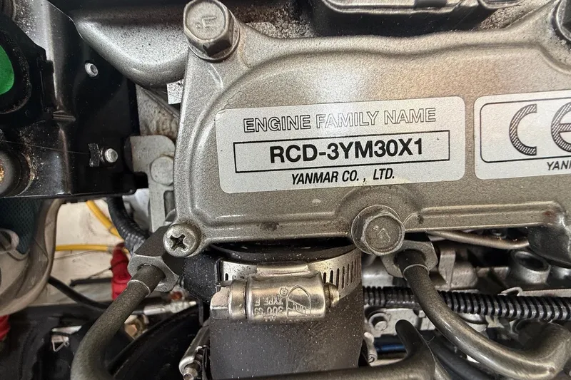 Sea Suite Yacht Photos Pics Close-up of Yanmar engine label on 2015 Hinckley DS 42, model RCD-3YM30X1.