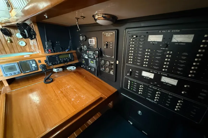Sarah Yacht Photos Pics Navigation and control panel of 2000 Cabo Rico Cutter 45 sailboat.