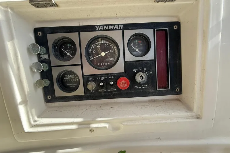 Sarah Yacht Photos Pics Control panel of a 2000 Cabo Rico Cutter 45 with Yanmar engine gauges.