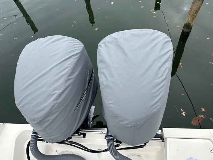 The Bounty Yacht Photos Pics Covered engines of a 2017 Pursuit S 280 Center Console boat.