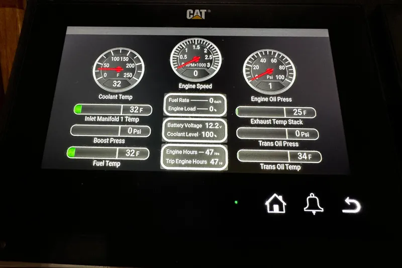 "bootlegger"-repowered Yacht Photos Pics Engine display of 1995 Grand Banks 38 Eastbay EX.