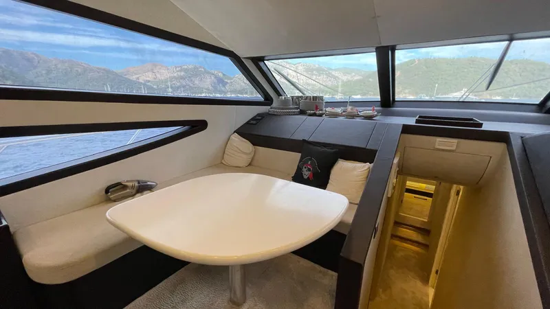 Tmr Yacht Photos Pics Luxurious interior of 2018 Custom 84 yacht with scenic window views.