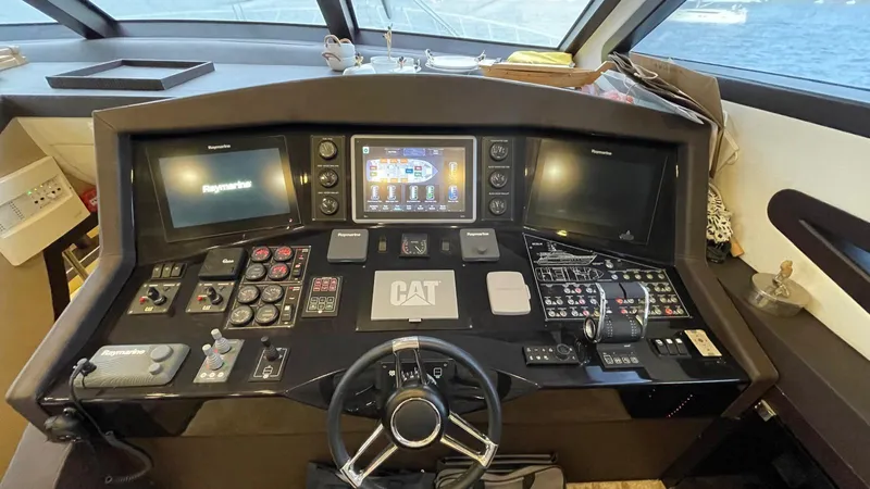 Tmr Yacht Photos Pics Control panel of a 2018 Custom 84 yacht with advanced navigation systems.