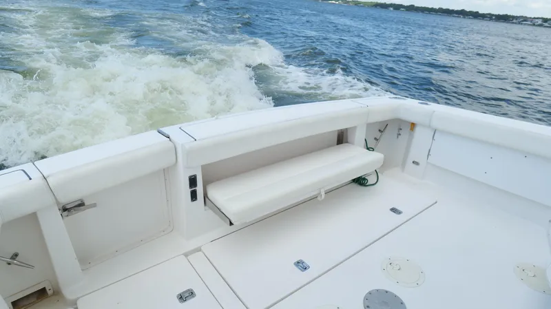 Extremely Clean Boat Yacht Photos Pics 2000 Tiara Yachts 3700 Open boat deck with ocean view and seating.