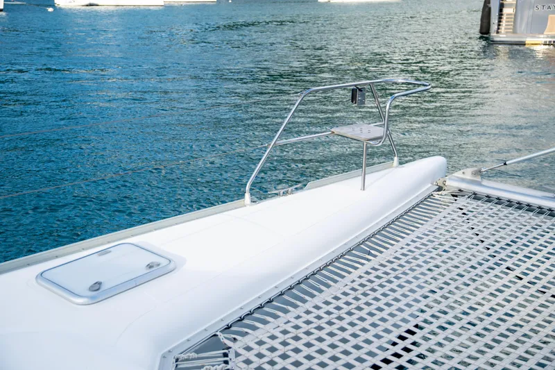  Yacht Photos Pics Voyage Yachts VOYAGE 480 catamaran, 2017 model, featuring a netted deck over blue water.