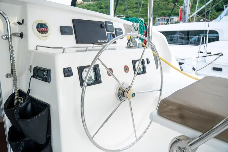  Yacht Photos Pics Steering wheel and controls of 2017 Voyage Yachts VOYAGE 480 catamaran.