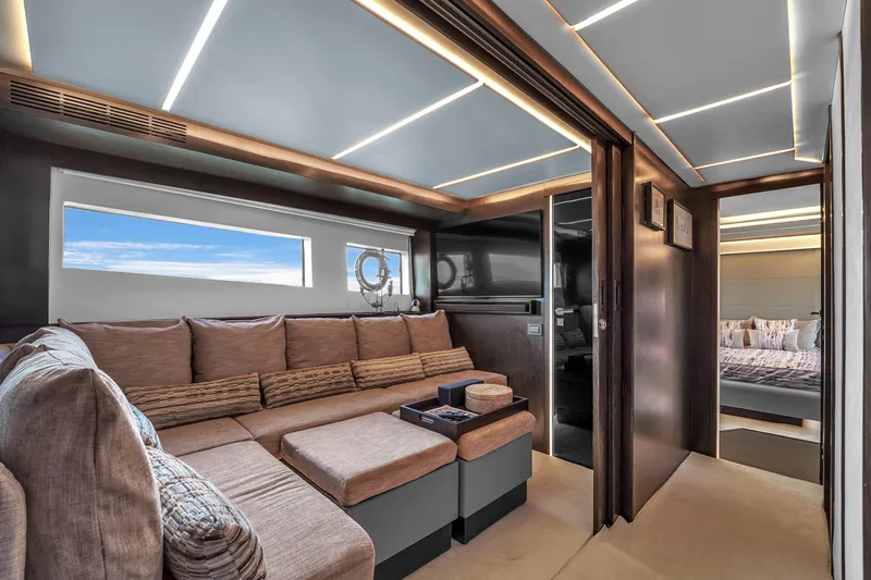  Yacht Photos Pics Luxurious interior of 2021 OKEAN 80 yacht with modern seating and elegant design.