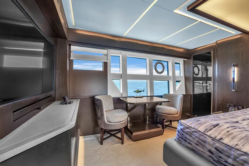  Yacht Photos Pics Luxurious interior of 2021 OKEAN 80 yacht with ocean view and modern furnishings.