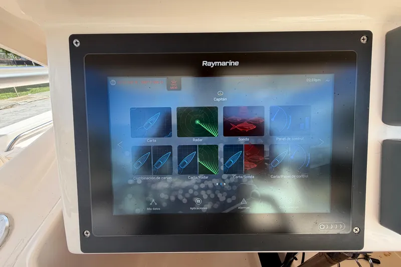  Yacht Photos Pics Raymarine navigation display on 2007 Grady-White Bimini 306 boat dashboard.