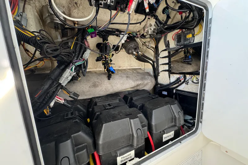  Yacht Photos Pics Interior view of a 2015 Regulator 28 Forward Seating boat's battery compartment.