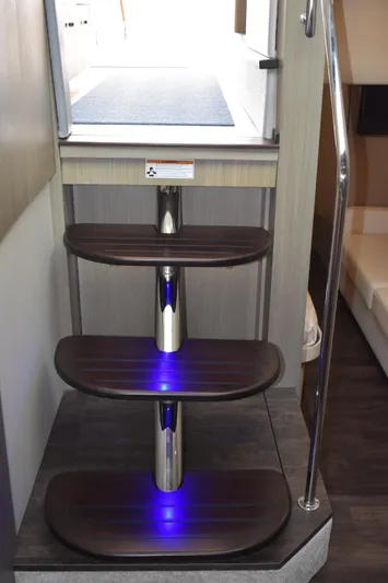 Me Yacht Photos Pics Staircase with blue LED lights on a 2021 Regal 42 Fly yacht.