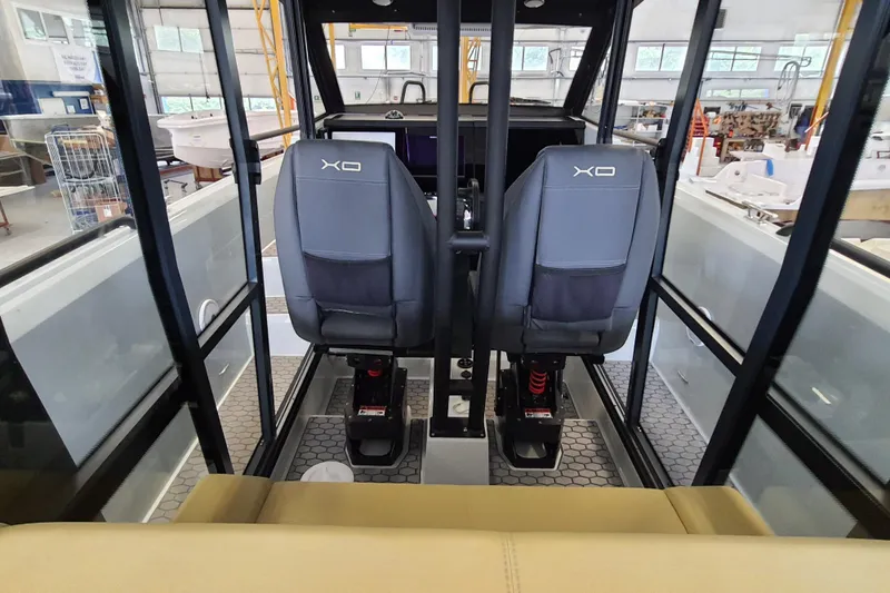 Dfndr1 Yacht Photos Pics Interior of 2021 XO Boats DFNDR9, featuring two seats and modern design.