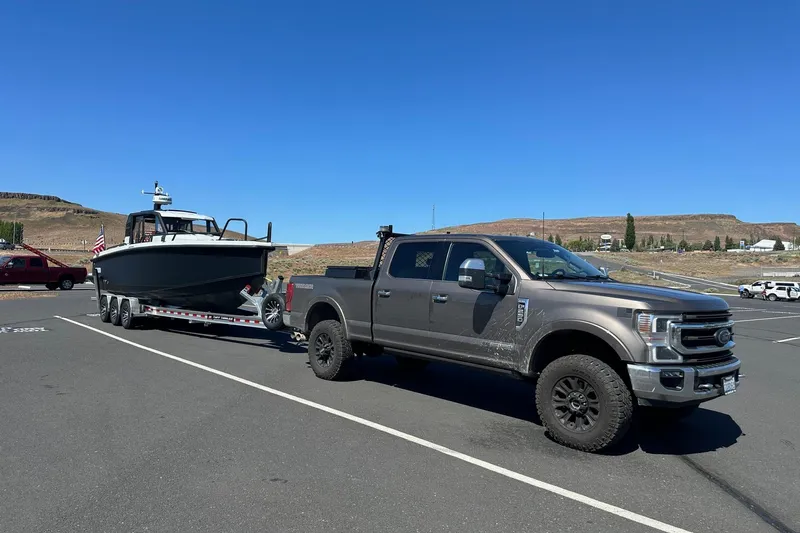 Dfndr1 Yacht Photos Pics 2021 XO Boats DFNDR9 on tripe axle trailer