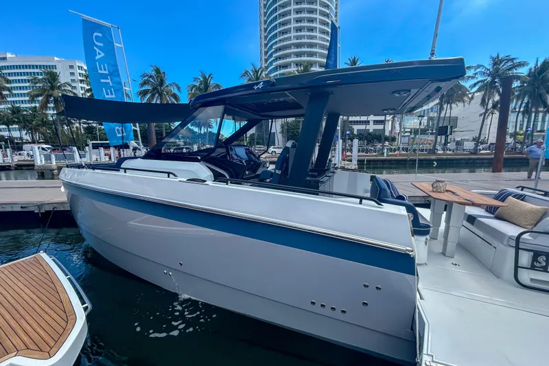  Yacht Photos Pics 2026 Beneteau Gran Turismo 35 yacht docked, showcasing sleek design and modern features.